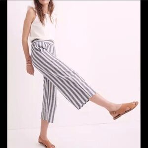 Madewell Houston Striped Linen Wide Leg Pull On Crop Pants. Size Small. EUC